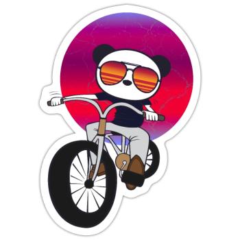 Panda sur vélo panda ours enfant enfants Enfants Enfants - Sticker taille S (10 x 10 cm) - blanc mat - Devant
