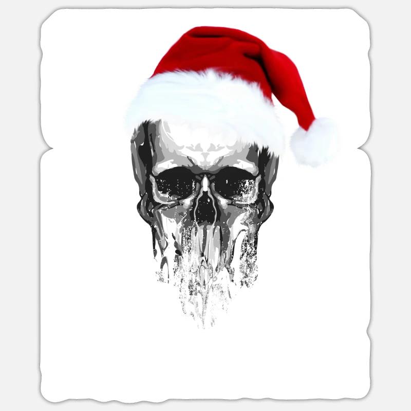 Crâne à Noël - Sticker taille S (10 x 10 cm) - blanc mat