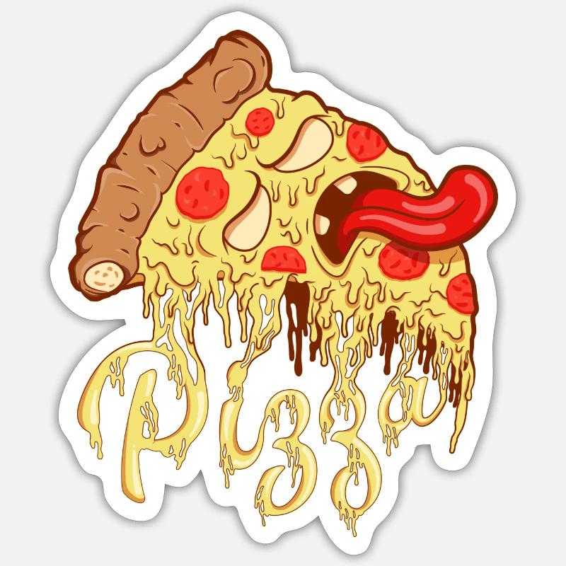 Monstre de pizza - Sticker taille S (10 x 10 cm) - blanc mat