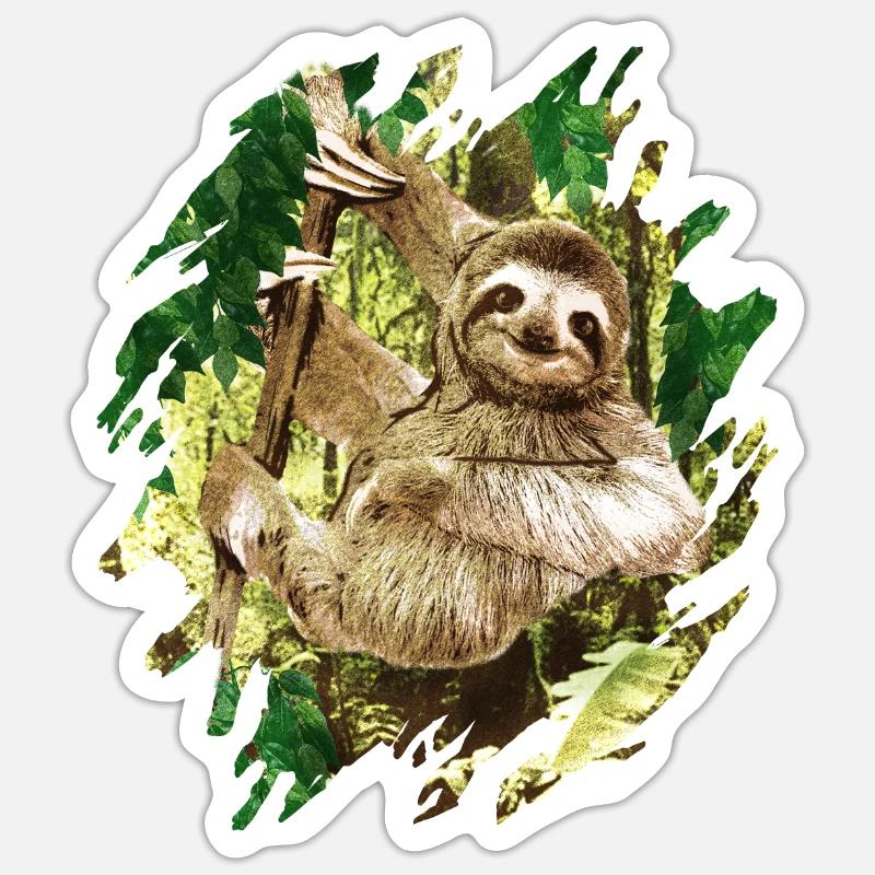 Faultier mit Dschungel Hintergrund - Sticker Größe S (10 x 10 cm) - Mattweiß