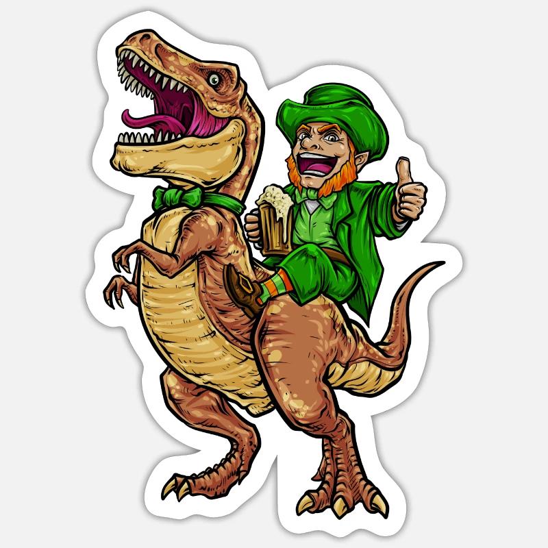 Leprechaun Rides TRex | Joyeuse Saint Patrick Sticker taille S (10 x 10 cm)