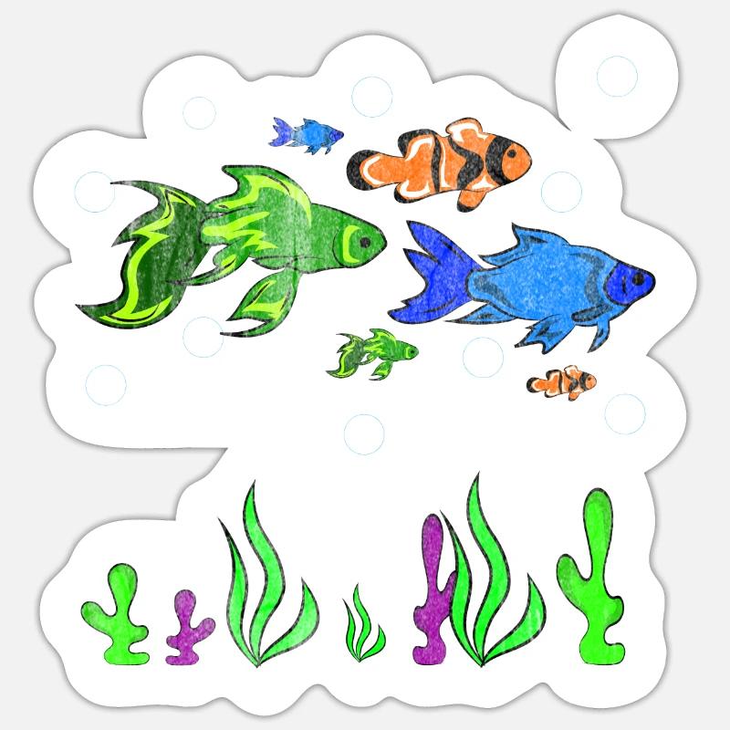 Créatures aquatiques - Sticker taille S (10 x 10 cm) - blanc mat
