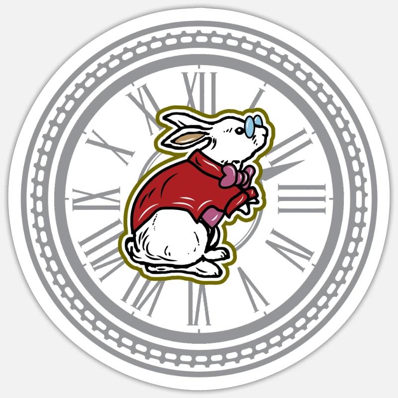 White Rabbit Vintage Clock Steampunk Gift - Sticker Größe S (10 x 10 cm) - Mattweiß