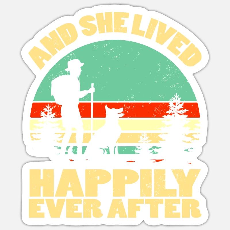Frau Wandert Geschenk Idee Sie lebte glücklicher - Sticker Größe S (10 x 10 cm) - Mattweiß