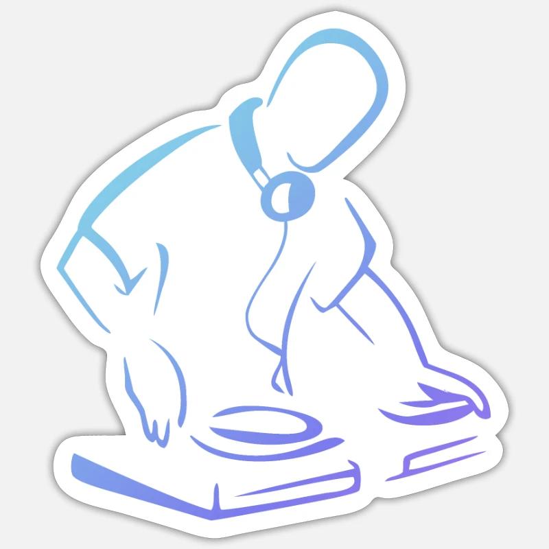 DJ bleu cool - Sticker taille S (10 x 10 cm) - blanc mat