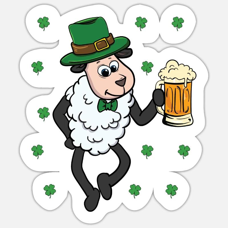 Le jour de la Saint Patrick Leprechaun Sheep Shepherd Shepherd Sticker taille S (10 x 10 cm)
