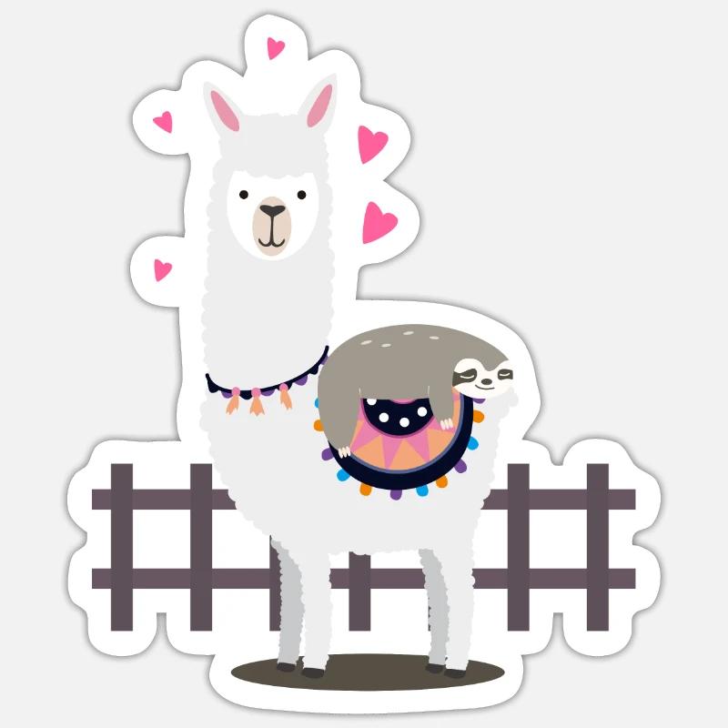 Lama Sloth - Sticker taille S (10 x 10 cm) - blanc mat