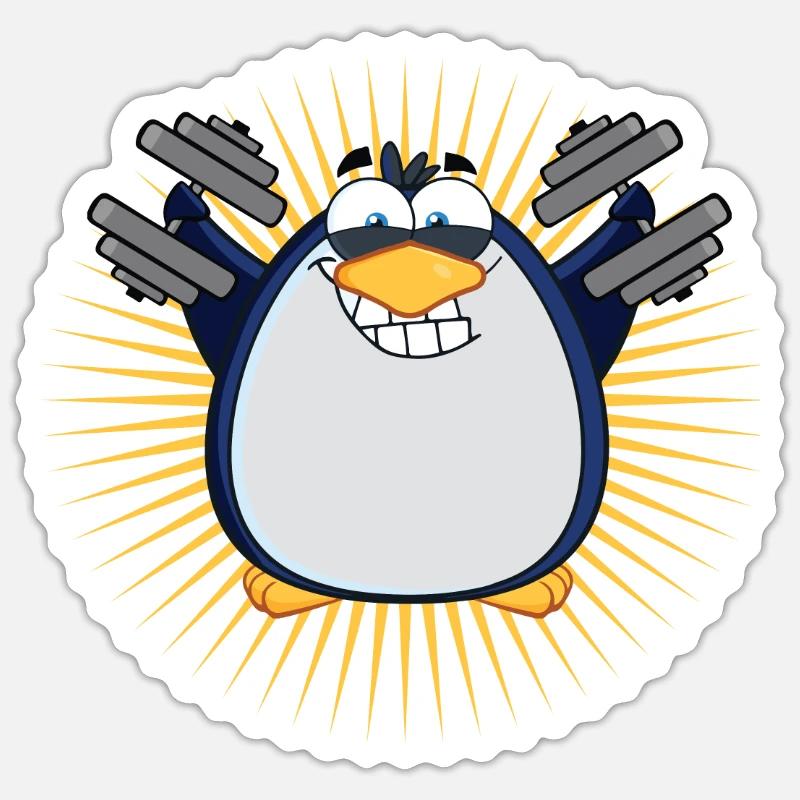 cool pingouin de gym drôle - Sticker taille S (10 x 10 cm) - blanc mat