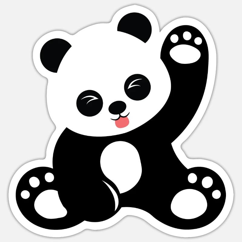Dessin animé mignon panda assis - Sticker taille S (10 x 10 cm) - blanc mat