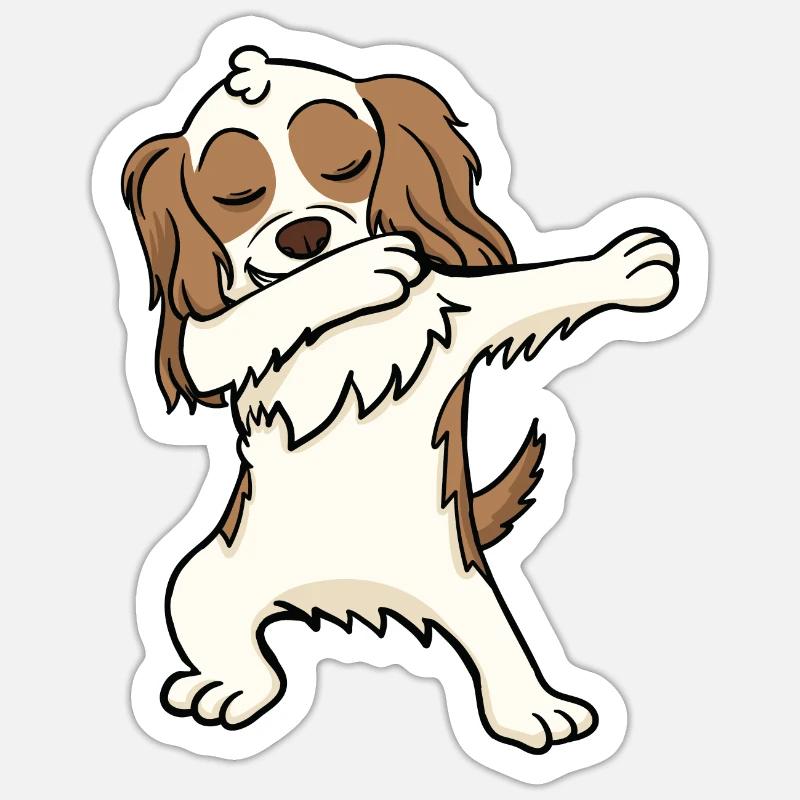 Cavalier King Charles Spaniel Hund Dabbing - Sticker Größe S (10 x 10 cm) - Mattweiß