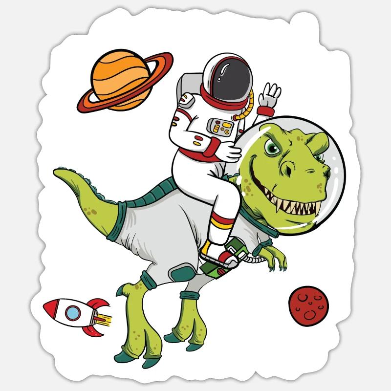 Astronaut Space Dinosaur T Rex Gift - Sticker size S (10 x 10 cm) - white matte