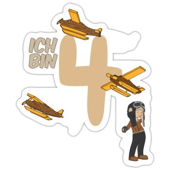 Birthday 4 years pilot, plane T-shirt Four - Sticker size S (10 x 10 cm) - white matte - Front