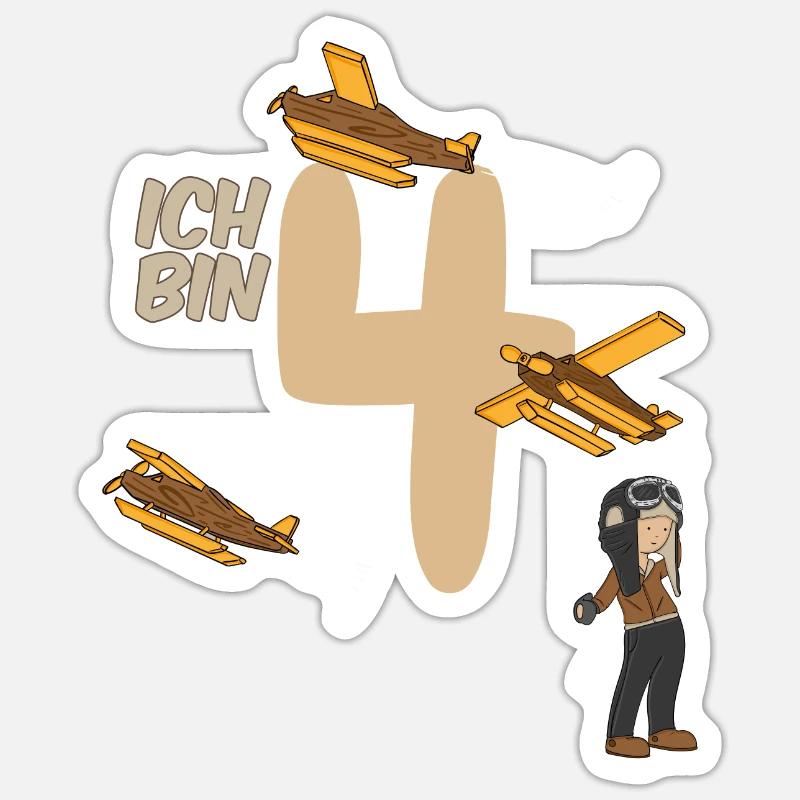 Geburtstag 4 Jahre Pilot, Flugzeug T-Shirt Vier - Sticker Größe S (10 x 10 cm) - Mattweiß