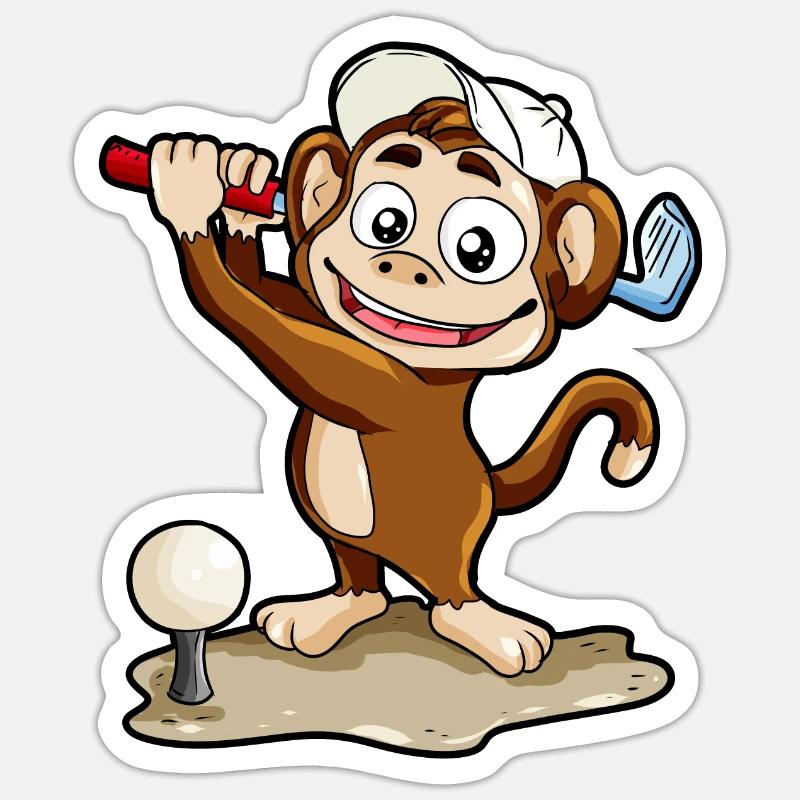 Golf spielendes Äffchen Affe Golfer Minigolf Comic Sticker Größe S (10 x 10 cm)