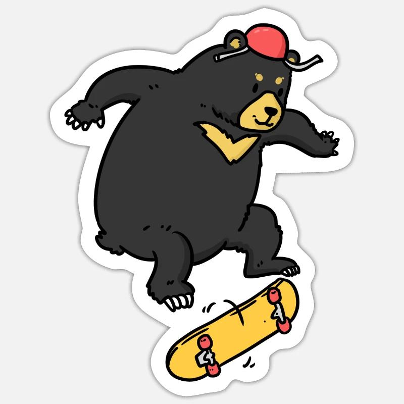 Kickflip Bär Skateboard Bärchen Wild Tier Zoo - Sticker Größe S (10 x 10 cm) - Mattweiß
