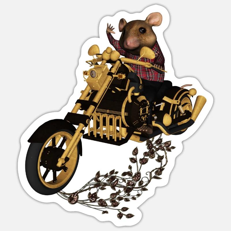 Pattern, funny mouse on a motorcycle Sticker size S (10 x 10 cm)