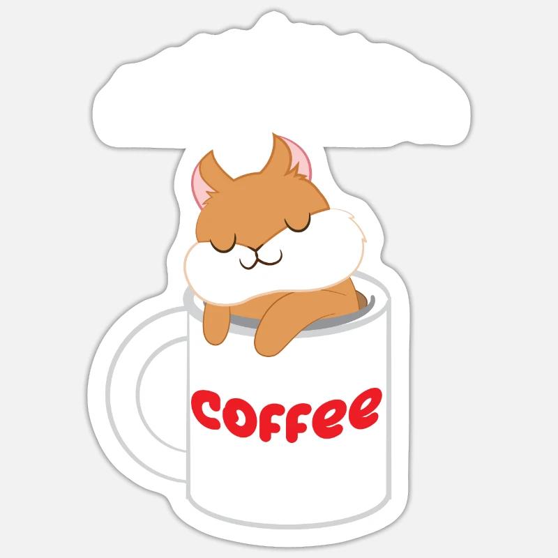 Eichhörnchen - Kaffee - Eichkätzchen - Geschenk Sticker Größe S (10 x 10 cm)