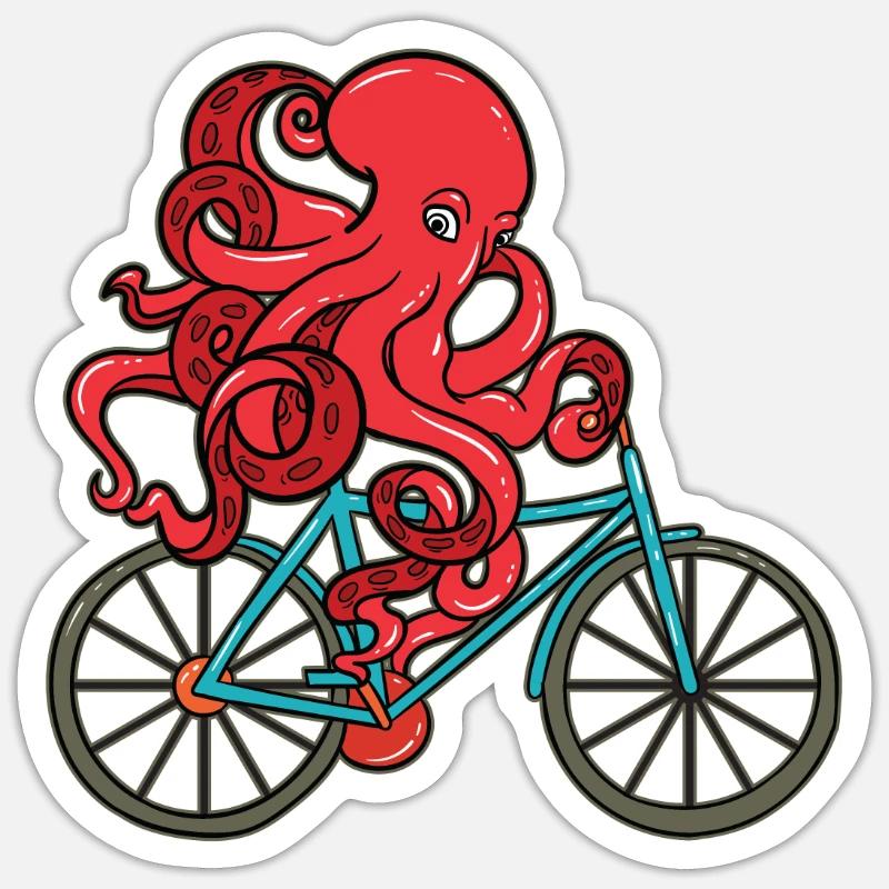Bicycle cyclist octopus octopus gift - Sticker size S (10 x 10 cm) - white matte