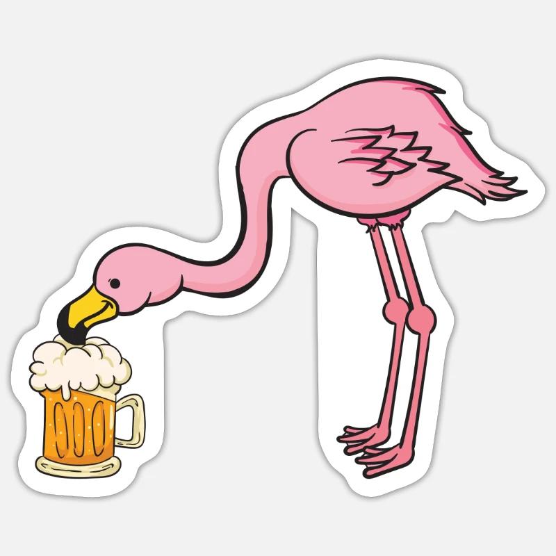 Flamingo Bier - Sticker taille S (10 x 10 cm) - blanc mat