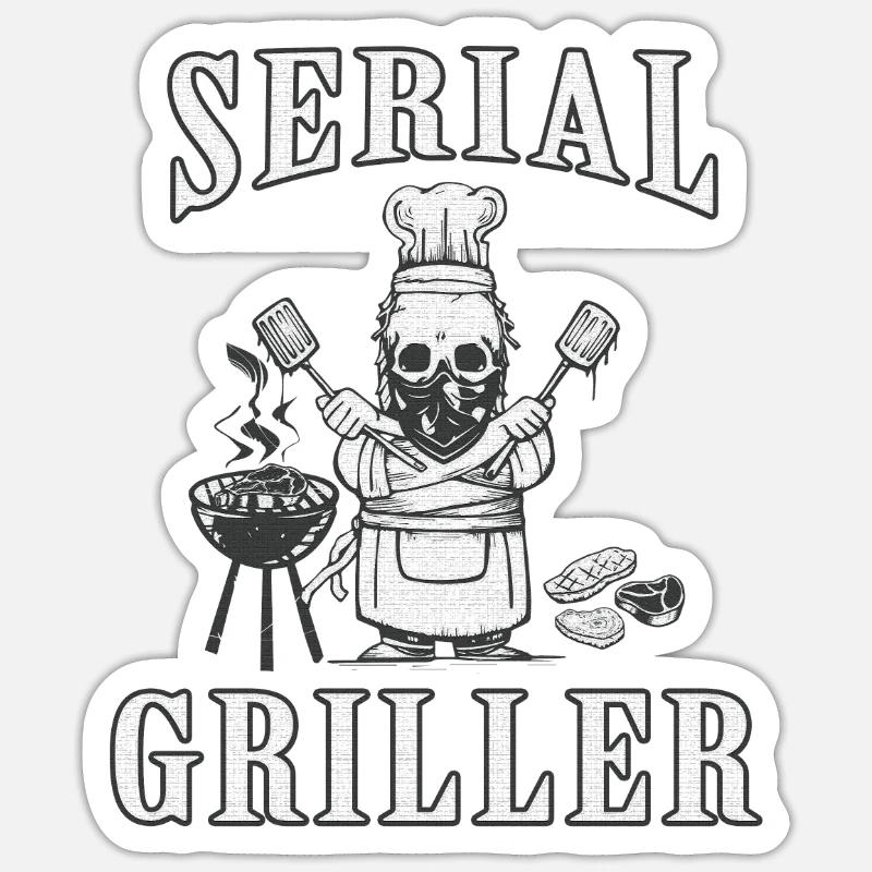 SERIAL GRILLER - BBQ GIFT APRON - Sticker size S (10 x 10 cm) - white matte