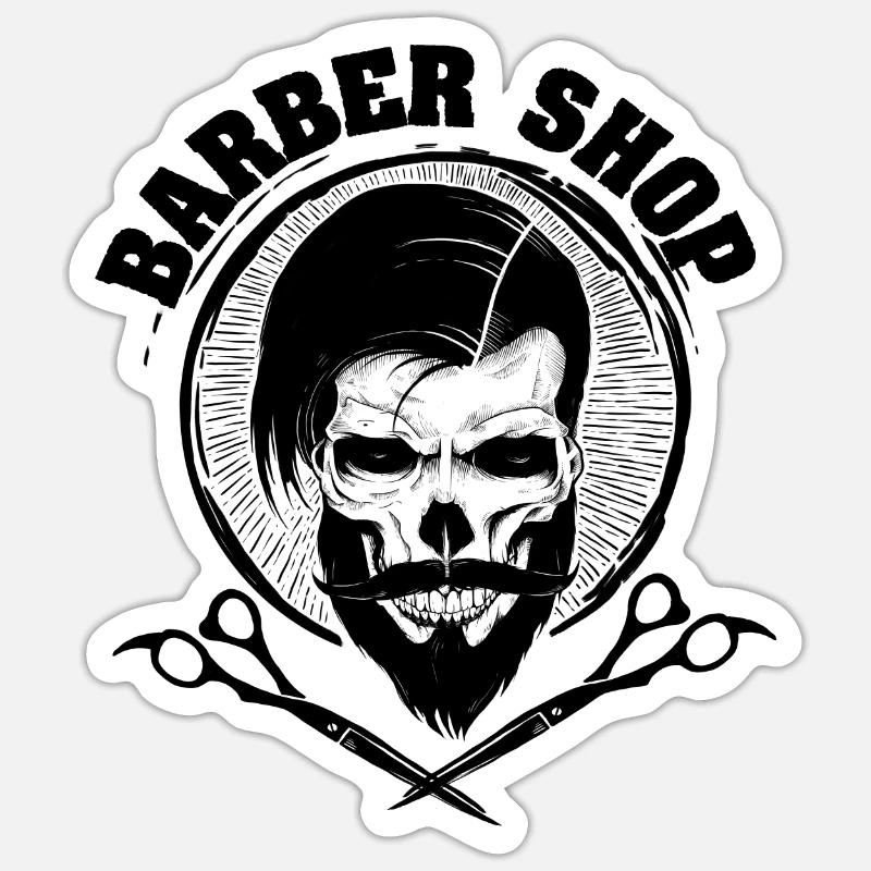 Crâne de coiffeur avec des ciseaux Sticker taille S (10 x 10 cm)