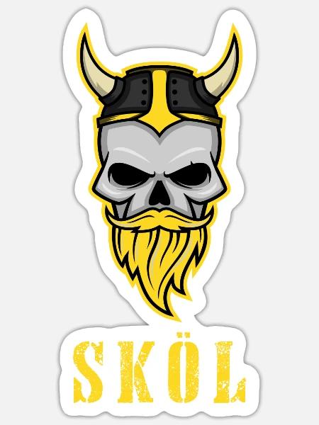 Wikinger Schädel Skol Helm - Sticker Größe S (10 x 10 cm) - Mattweiß