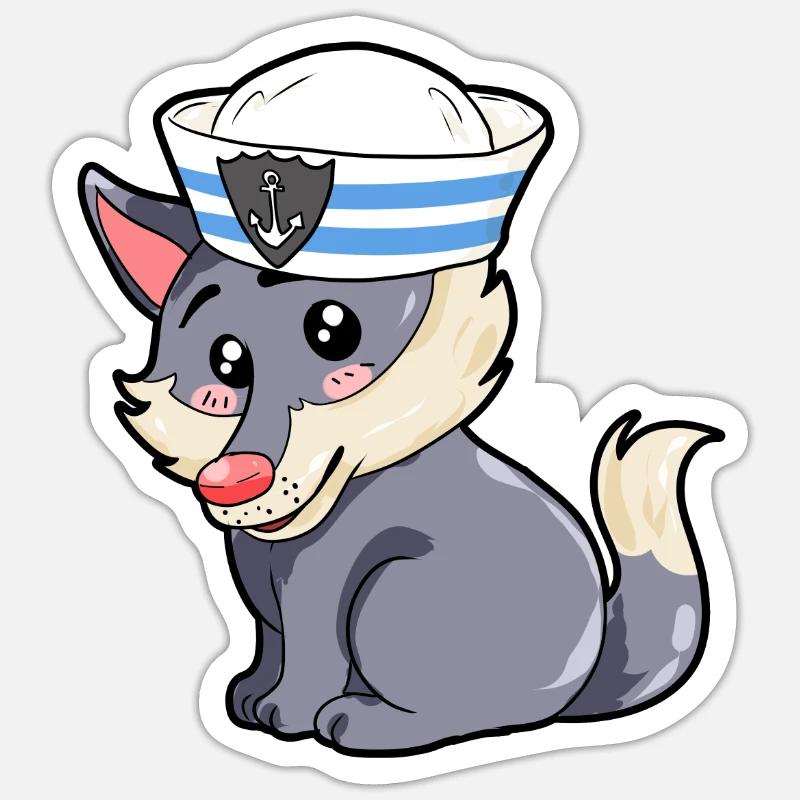 Matrose Wolf - Sticker Größe S (10 x 10 cm) - Mattweiß