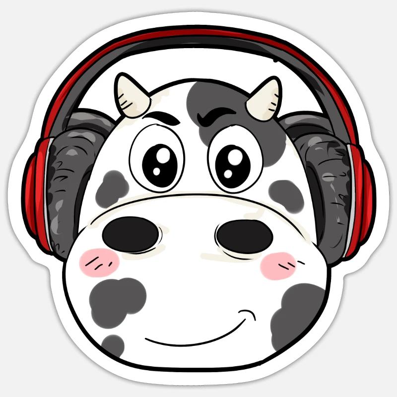Kuh mit Kopfhörer Sticker Größe S (10 x 10 cm)