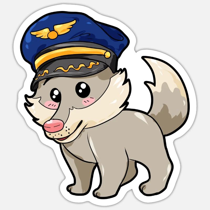 Pilot Wolf Sticker Größe S (10 x 10 cm)