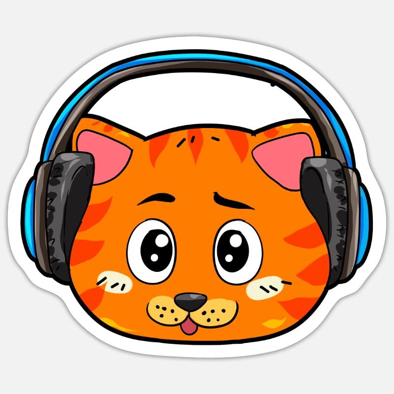 Chat avec écouteurs - Sticker taille S (10 x 10 cm) - blanc mat