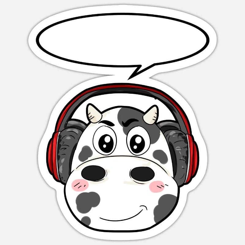 Vache avec écouteurs - Sticker taille S (10 x 10 cm) - blanc mat