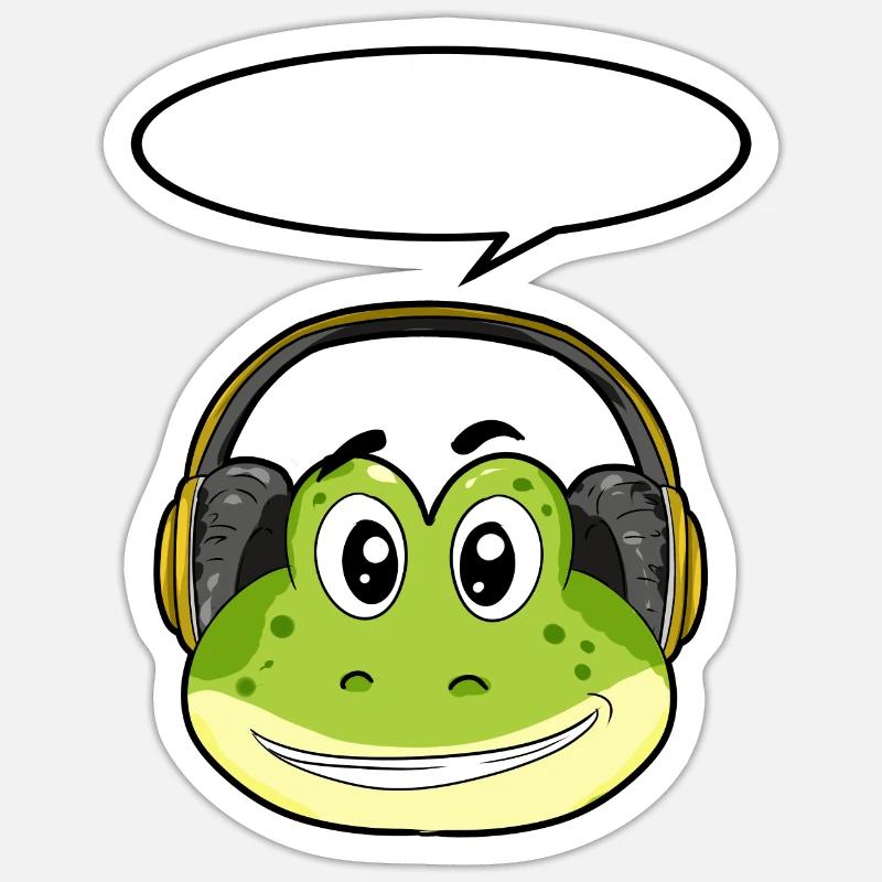 Frosch mit Kopfhörer - Sticker Größe S (10 x 10 cm) - Mattweiß