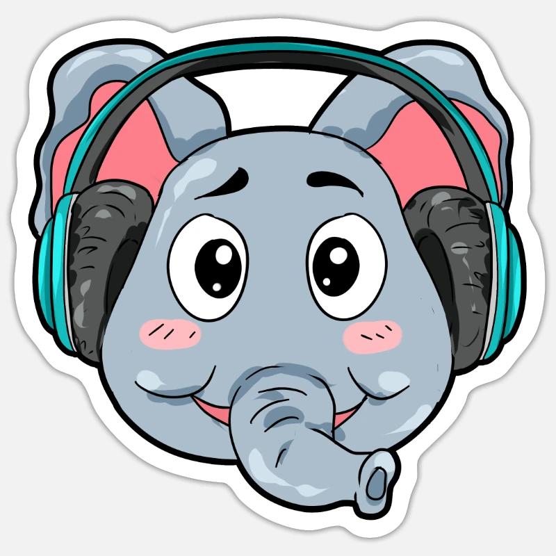 Elefant mit Kopfhörer - Sticker Größe S (10 x 10 cm) - Mattweiß