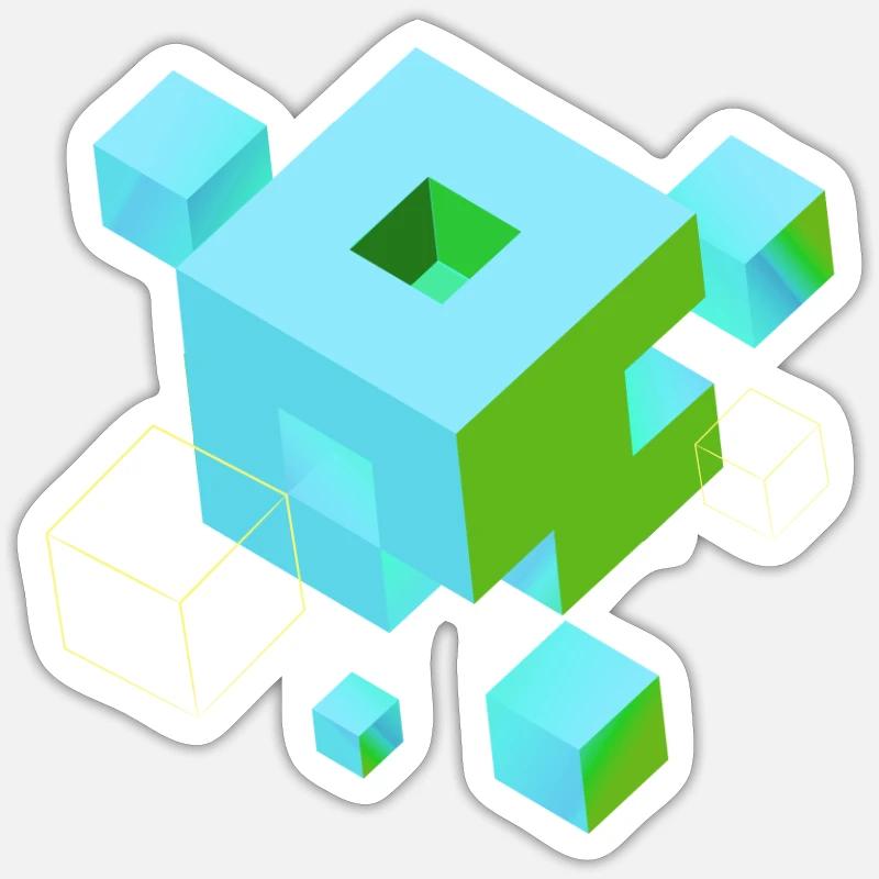 würfel pixel 3d nerd game mind craft Rubix Zauber  - Sticker taille S (10 x 10 cm) - blanc mat