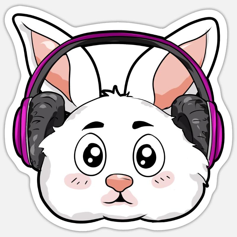Hase mit Kopfhörer - Sticker Größe S (10 x 10 cm) - Mattweiß