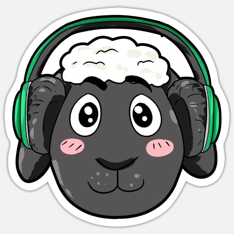 Mouton avec écouteurs - Sticker taille S (10 x 10 cm) - blanc mat