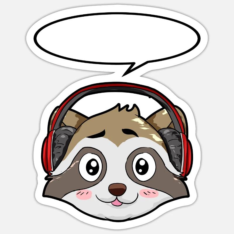 Waschbär mit Kopfhörer - Sticker Größe S (10 x 10 cm) - Mattweiß