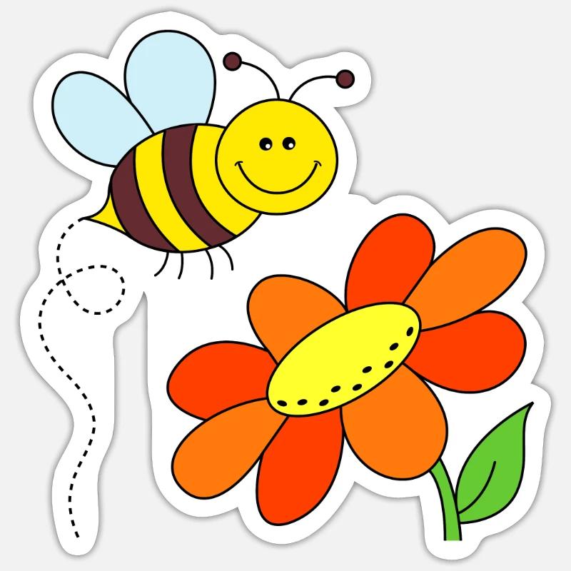 Abeille avec fleur - Sticker taille S (10 x 10 cm) - blanc mat