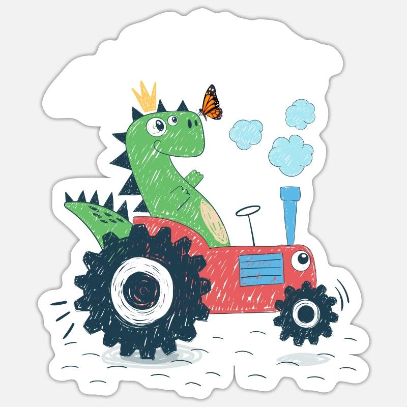Dinosaurier Traktor Tractosaurus Kinder - Sticker Größe S (10 x 10 cm) - Mattweiß