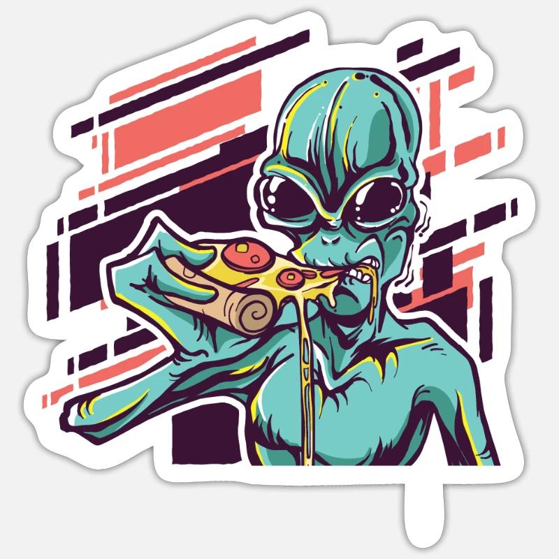 Alien Monster Pizza - Sticker Größe S (10 x 10 cm) - Mattweiß