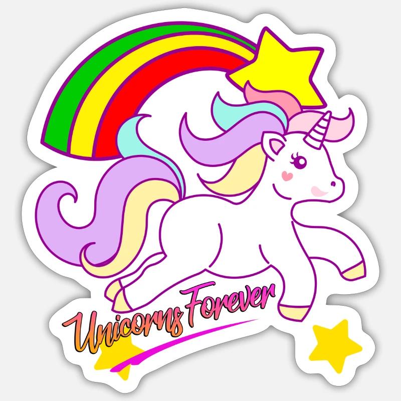 Regenbogen-Einhorn Forever - Sticker Größe S (10 x 10 cm) - Mattweiß