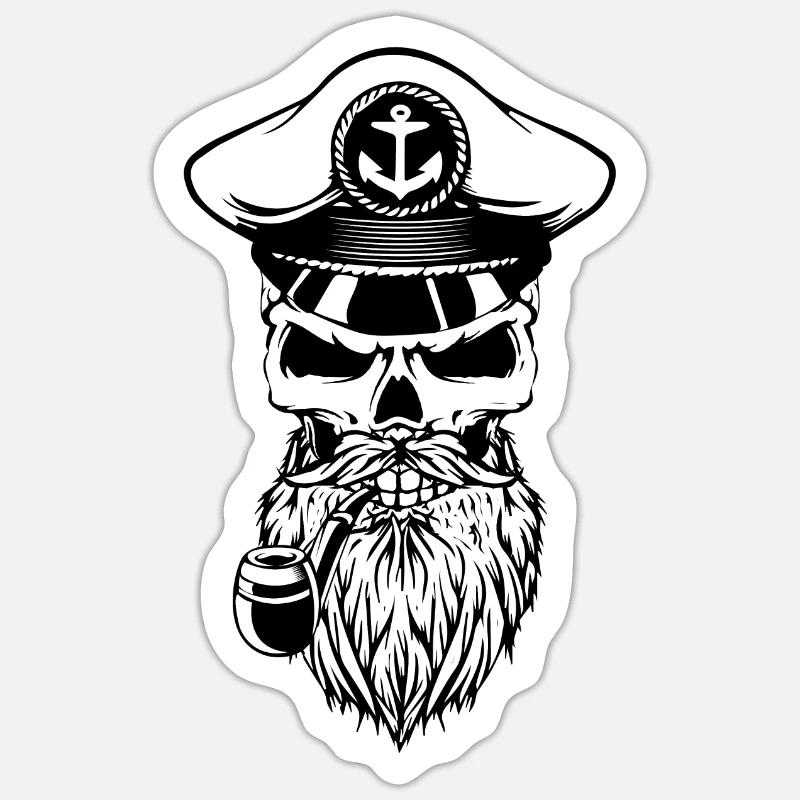 Capitaine Skull Bart Whistle - Sticker taille S (10 x 10 cm) - blanc mat