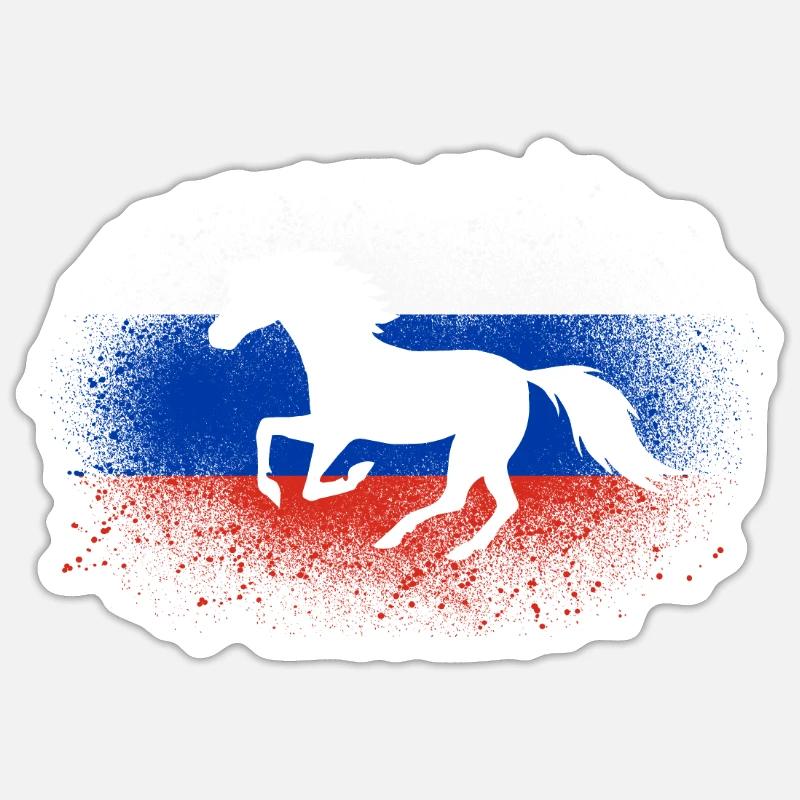 Galop Russie Cavaliers cadeau drapeau - Sticker taille S (10 x 10 cm) - blanc mat