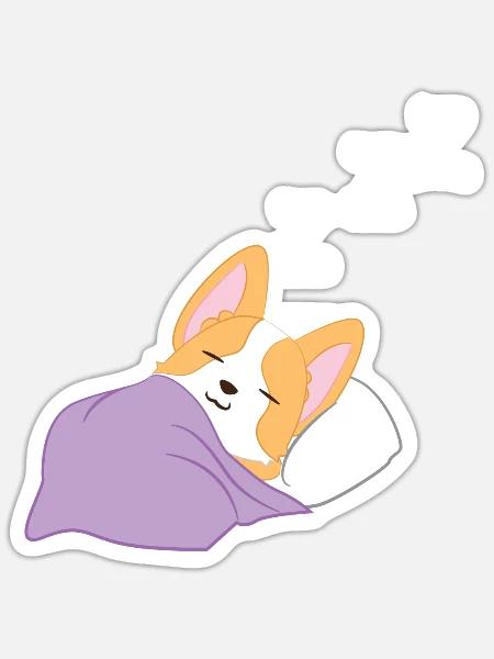Corgi - Corgi T-Shirt - Schlafen - Morgenmuffel - Sticker Größe S (10 x 10 cm) - Mattweiß