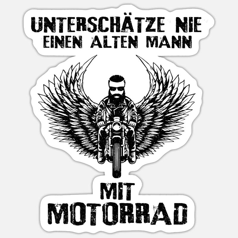 Alter Mann mit Motorrad Geschenk Idee Sticker Größe S (10 x 10 cm)