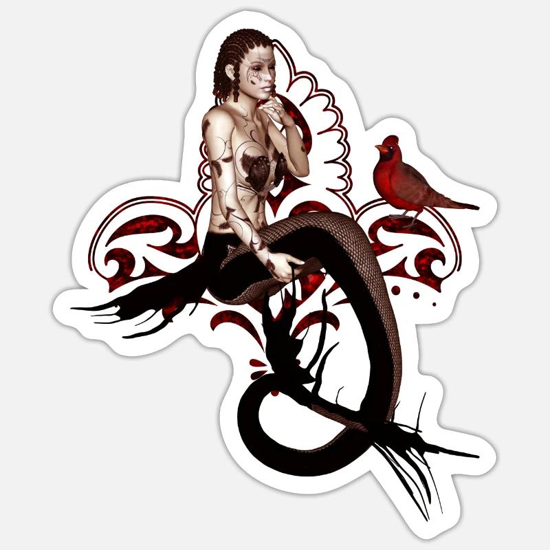 Wonderful dark mermaid sitting in a tree Sticker size S (10 x 10 cm)