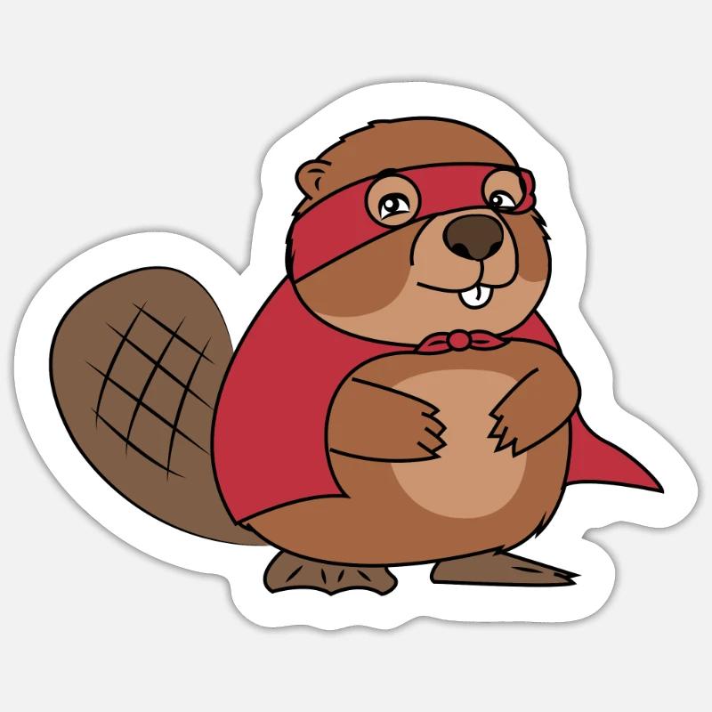 Superheld Biber Fluss Leben Schwimmen Geschenk - Sticker Größe S (10 x 10 cm) - Mattweiß