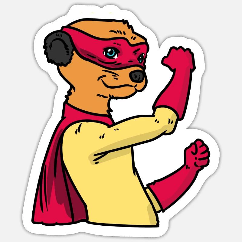 Erdmännchen Superheld Geschenk - Sticker Größe S (10 x 10 cm) - Mattweiß