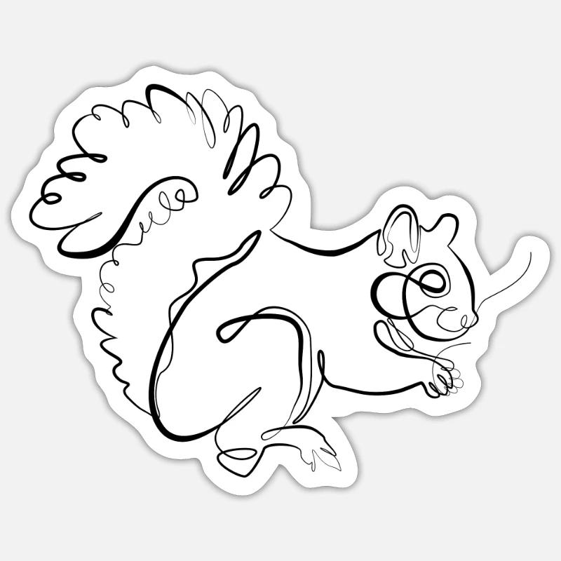 Écureuil - one line drawing - Sticker taille S (10 x 10 cm) - blanc mat