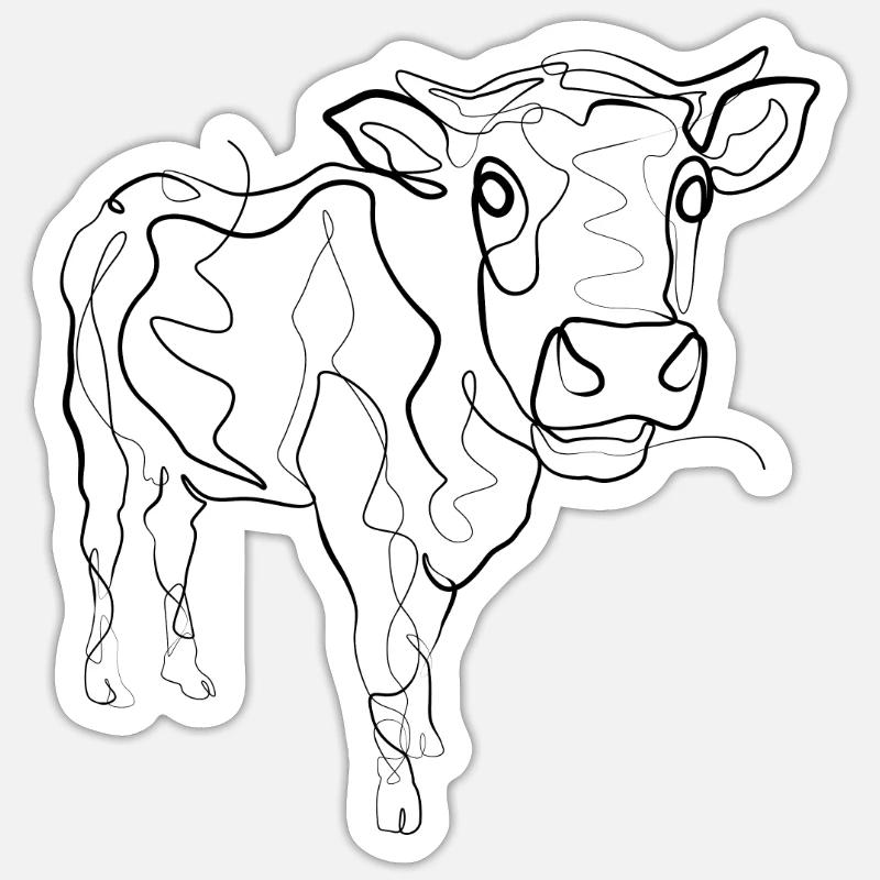 Kuh Bauer - one line drawing - Sticker Größe S (10 x 10 cm) - Mattweiß